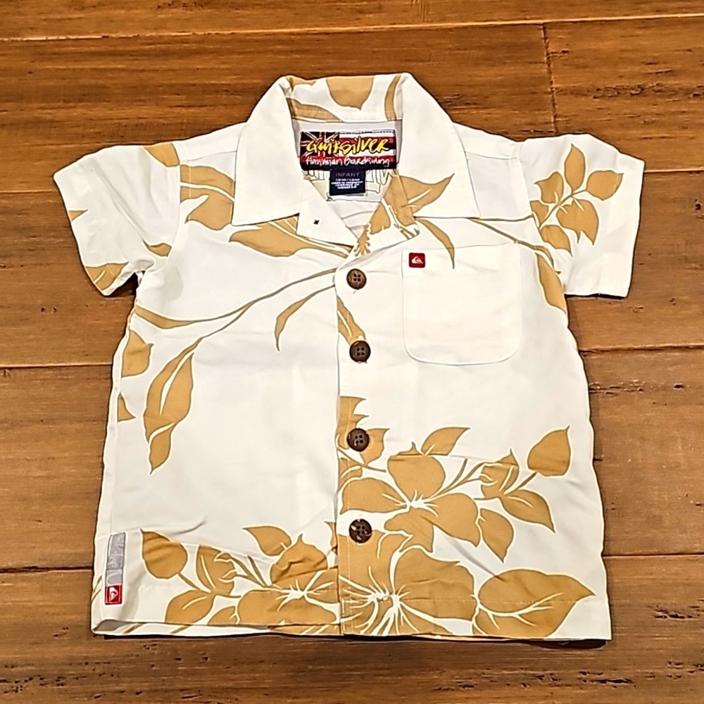 Quiksilver Kids White and Tan Floral Button-Down Shirt